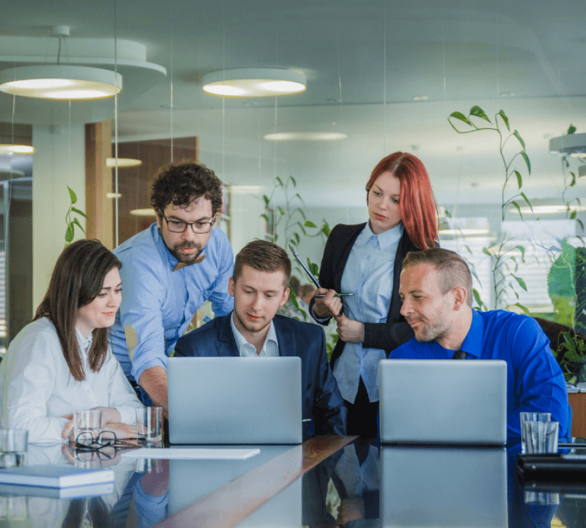 Team working on a laptop